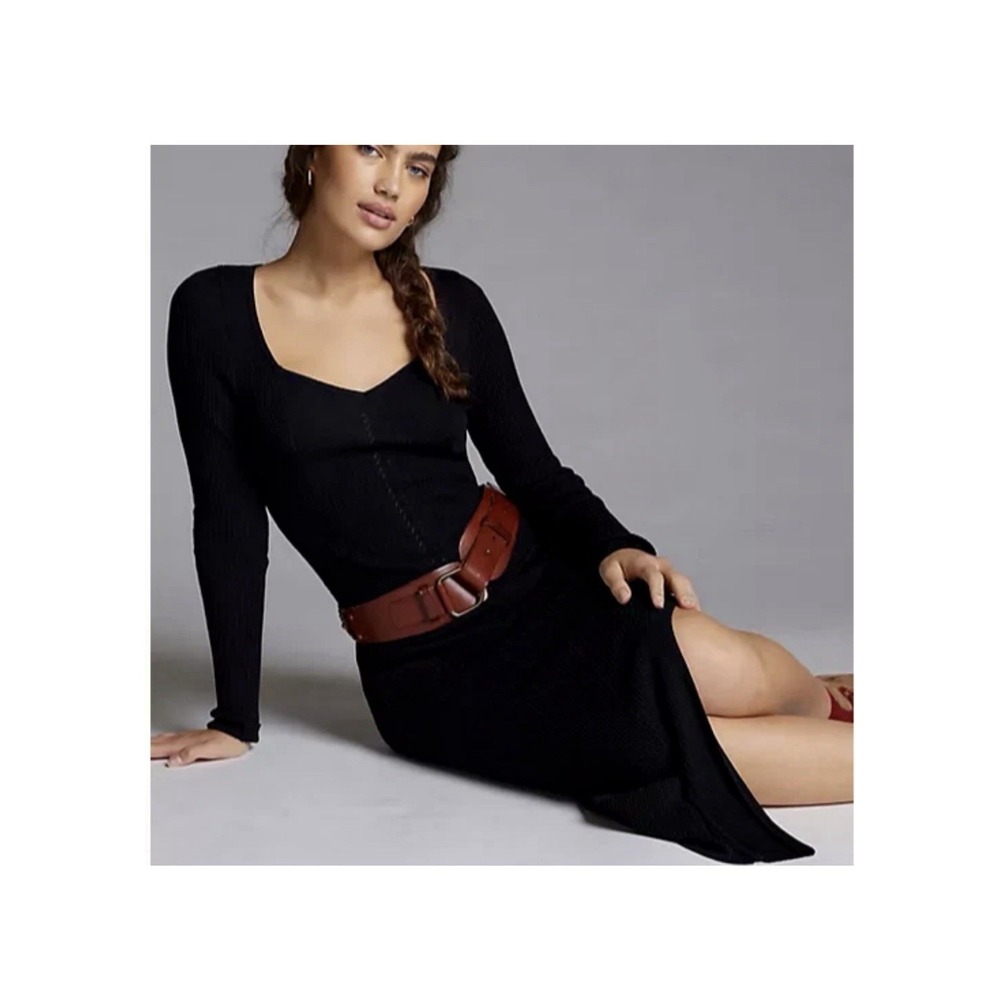 Anthropologie Seamed Knit Maxi Sweater Dress Size M Black Sweaterdress Bodycon
